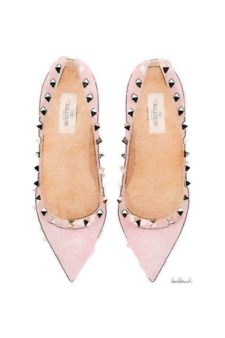 Pink Stud Shoes Black Ornate Wood Framed Art Print with Double Matting by Greenwood, Amanda