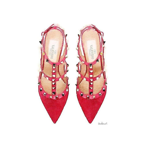 Red Stud Shoes White Modern Wood Framed Art Print by Greenwood, Amanda