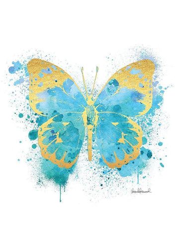 Butterfly Gold and Blue Black Ornate Wood Framed Art Print with Double Matting by Greenwood, Amanda