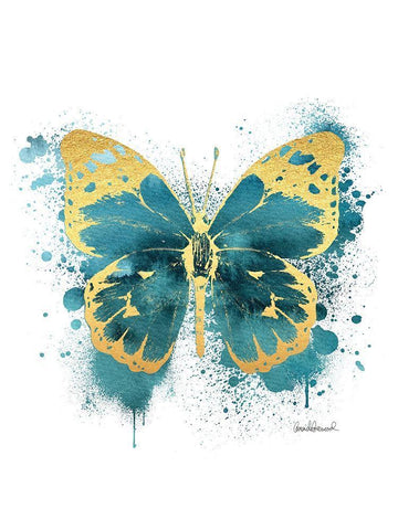 Butterfly Gold and Indigo White Modern Wood Framed Art Print with Double Matting by Greenwood, Amanda