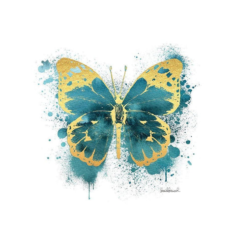 Butterfly Gold and Indigo Black Modern Wood Framed Art Print with Double Matting by Greenwood, Amanda