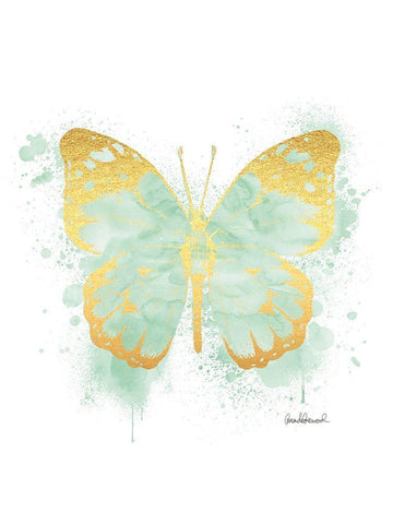 Butterfly Gold and Mint White Modern Wood Framed Art Print with Double Matting by Greenwood, Amanda