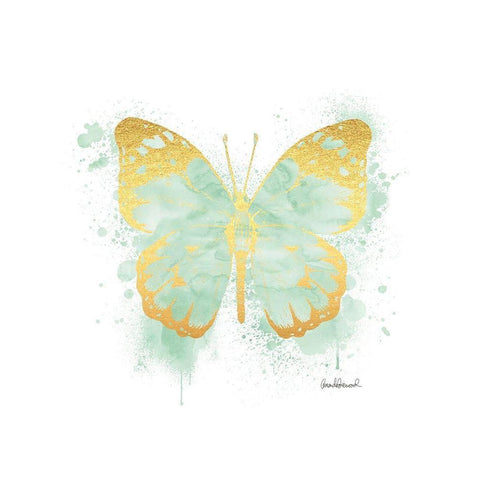 Butterfly Gold and Mint White Modern Wood Framed Art Print by Greenwood, Amanda