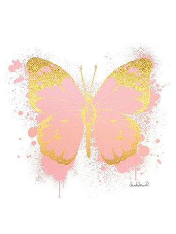 Butterfly Gold and Peach White Modern Wood Framed Art Print with Double Matting by Greenwood, Amanda