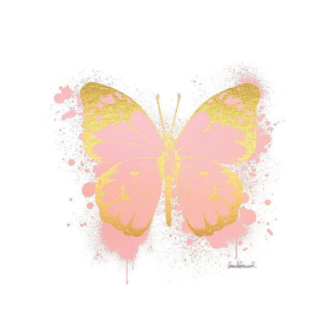 Butterfly Gold and Peach White Modern Wood Framed Art Print by Greenwood, Amanda