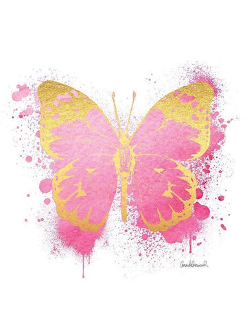 Butterfly Gold and Pink Black Ornate Wood Framed Art Print with Double Matting by Greenwood, Amanda