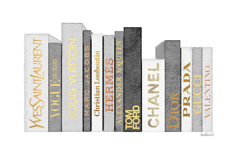 Grey and Gold Books White Modern Wood Framed Art Print with Double Matting by Greenwood, Amanda