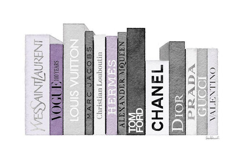 Grey and Purple Books Black Ornate Wood Framed Art Print with Double Matting by Greenwood, Amanda