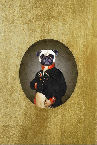 All Dressed up Pug Black Ornate Wood Framed Art Print with Double Matting by Amanda Greenwood