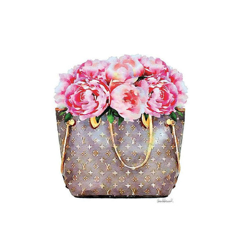 Pink Peony Bag Black Modern Wood Framed Art Print with Double Matting by Amanda Greenwood