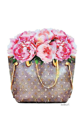 Pink Peony Bag Black Ornate Wood Framed Art Print with Double Matting by Amanda Greenwood