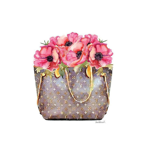 Fashion Bag with Peonies Gold Ornate Wood Framed Art Print with Double Matting by Amanda Greenwood