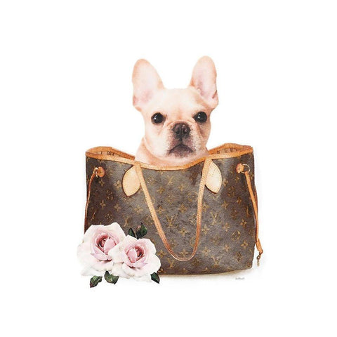 Fashion Bag with Frenchie  White Modern Wood Framed Art Print by Amanda Greenwood