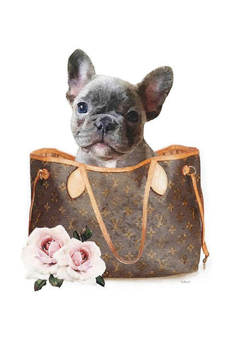 Fashion Bag with Frenchie II Black Ornate Wood Framed Art Print with Double Matting by Amanda Greenwood