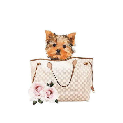 Fashion Bag with Yorkie Black Modern Wood Framed Art Print with Double Matting by Amanda Greenwood