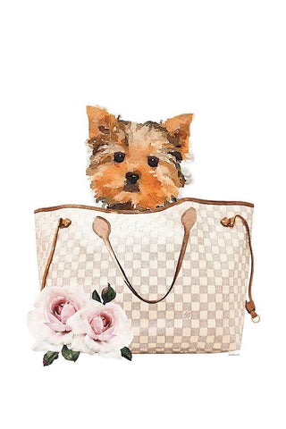 Fashion Bag with Yorkie Black Ornate Wood Framed Art Print with Double Matting by Amanda Greenwood