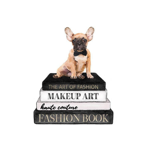 Bookstack Frenchie II White Modern Wood Framed Art Print by Amanda Greenwood