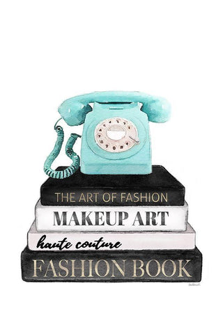 Telephone Bookstack White Modern Wood Framed Art Print with Double Matting by Amanda Greenwood