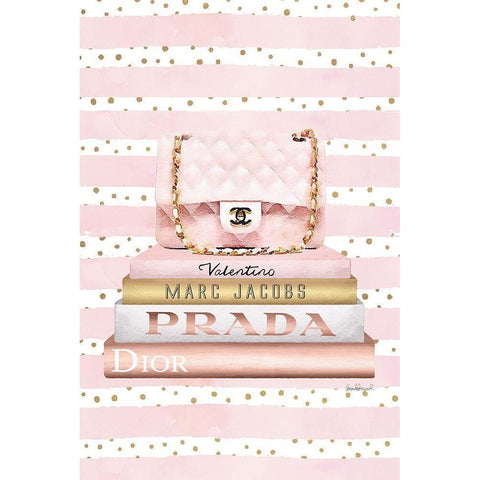 Bookstack PInk Bag II Gold Ornate Wood Framed Art Print with Double Matting by Amanda Greenwood