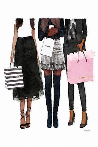 Freinds Shopping II White Modern Wood Framed Art Print with Double Matting by Amanda Greenwood