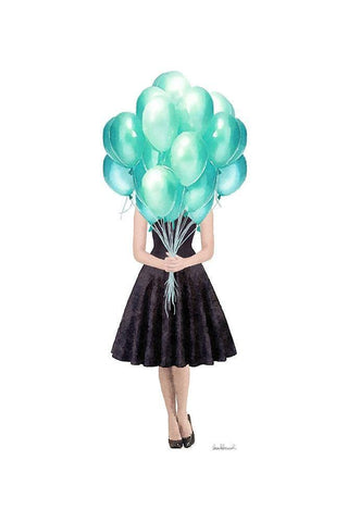 Teal Balloon Girl Black Ornate Wood Framed Art Print with Double Matting by Amanda Greenwood