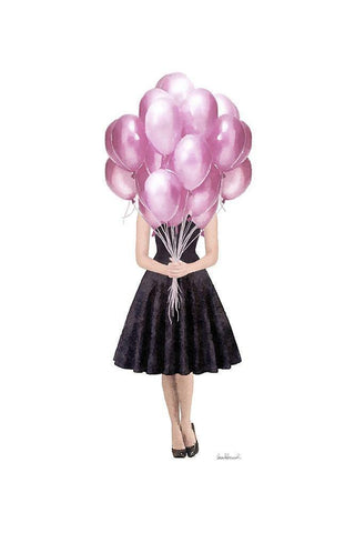 Pink Balloon Girl Black Ornate Wood Framed Art Print with Double Matting by Amanda Greenwood