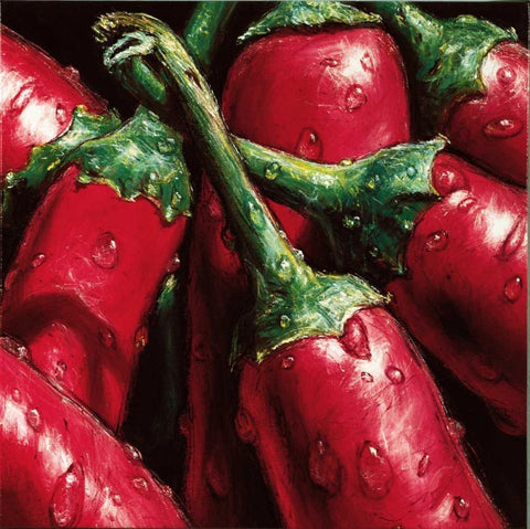 Hot Peppers Black Ornate Wood Framed Art Print with Double Matting by AlmaCh