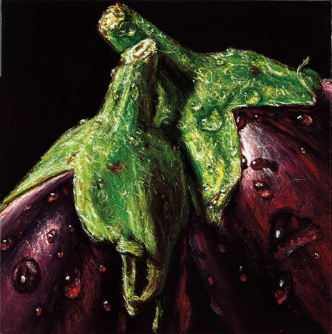 Aubergines White Modern Wood Framed Art Print with Double Matting by AlmaCh