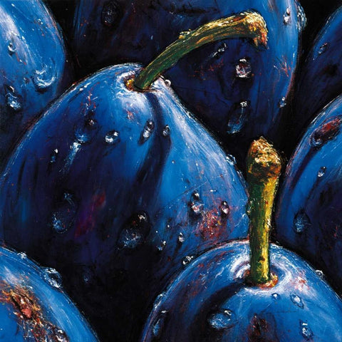 Plums White Modern Wood Framed Art Print with Double Matting by AlmaCh