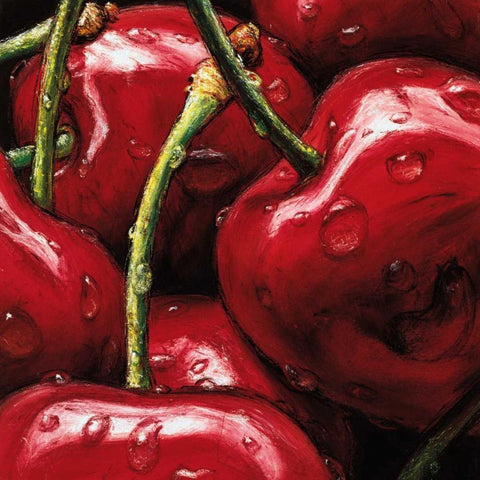 Cherries White Modern Wood Framed Art Print by AlmaCh