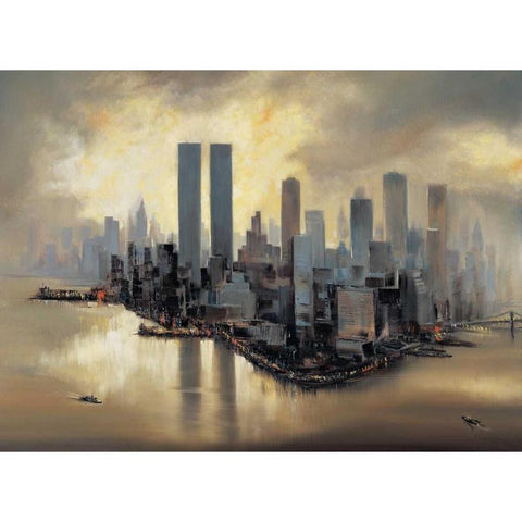 Reflections of Manhattan Gold Ornate Wood Framed Art Print with Double Matting by Moore, Alexander