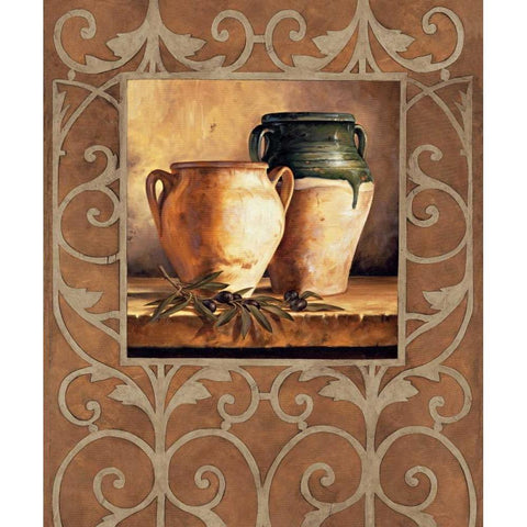 Vases with Olives Gold Ornate Wood Framed Art Print with Double Matting by Gonzales, Andres