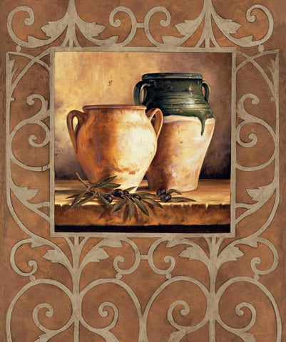 Vases with Olives Black Ornate Wood Framed Art Print with Double Matting by Gonzales, Andres