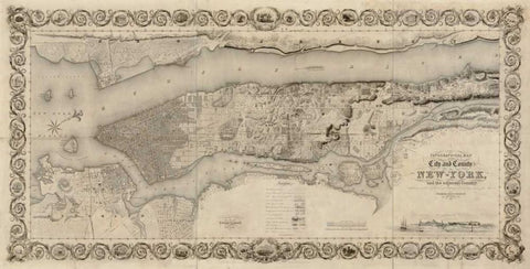 City and Country of New York 1 Black Ornate Wood Framed Art Print with Double Matting by Stiles, S.