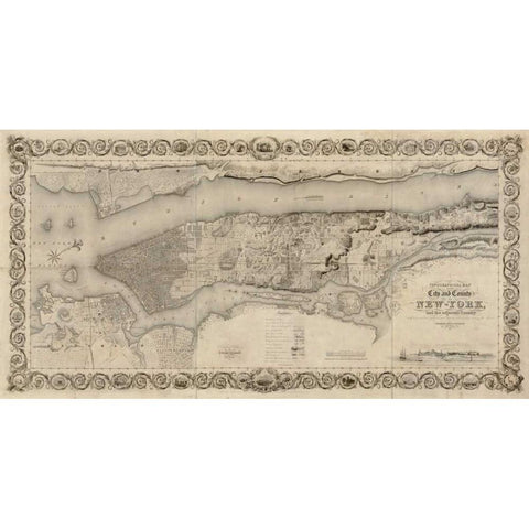 City and Country of New York 1 Gold Ornate Wood Framed Art Print with Double Matting by Stiles, S.