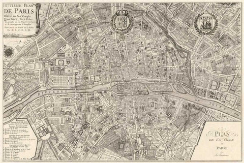 Plan de la Ville de Paris 1715 White Modern Wood Framed Art Print with Double Matting by De Fer, Nicolas