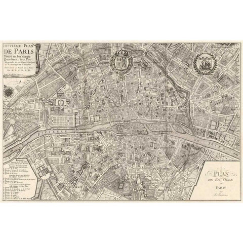 Plan de la Ville de Paris 1715 Black Modern Wood Framed Art Print with Double Matting by De Fer, Nicolas