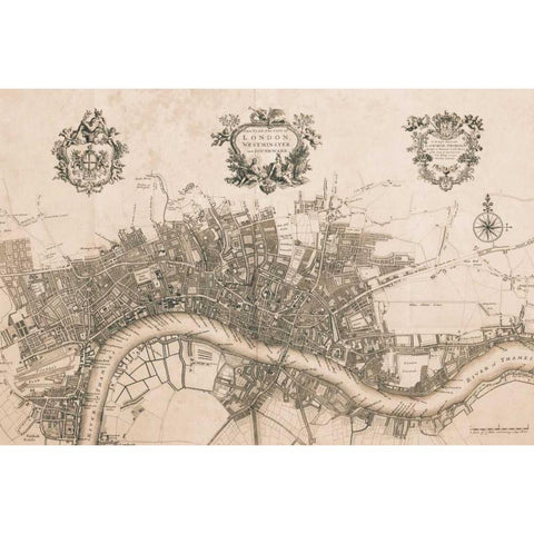 Plan of the City of London 172 Gold Ornate Wood Framed Art Print with Double Matting by Stow, John