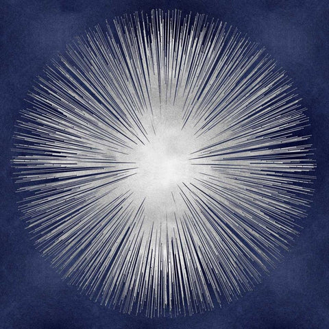 Silver Sunburst on Blue I Black Modern Wood Framed Art Print with Double Matting by Young, Abby