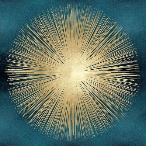 Sunburst Gold on Teal I Black Ornate Wood Framed Art Print with Double Matting by Young, Abby