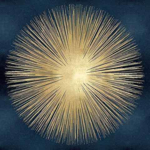 Sunburst Gold on Blue I White Modern Wood Framed Art Print with Double Matting by Young, Abby