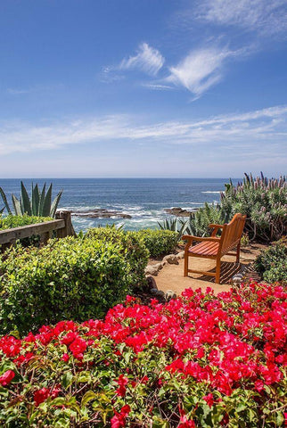 Bench, Laguna Beach Black Ornate Wood Framed Art Print with Double Matting by Markoff, Barbara