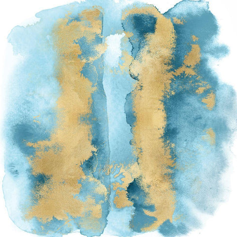 Aqua Mist with Gold I White Modern Wood Framed Art Print with Double Matting by Riley, Bella