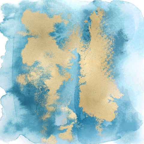 Aqua Mist with Gold II Black Modern Wood Framed Art Print with Double Matting by Riley, Bella