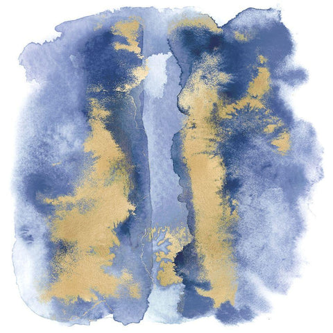 Blue Mist with Gold I White Modern Wood Framed Art Print with Double Matting by Riley, Bella