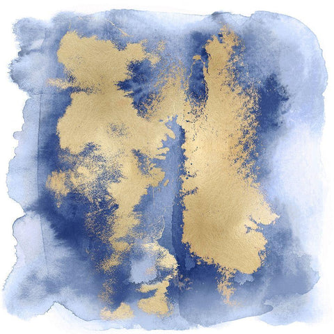 Blue Mist with Gold II Black Modern Wood Framed Art Print with Double Matting by Riley, Bella