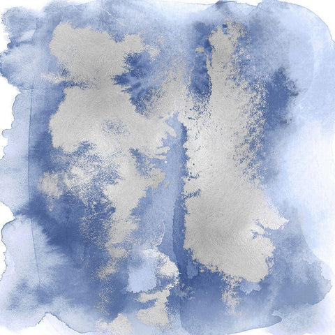 Blue Mist with Silver II White Modern Wood Framed Art Print with Double Matting by Riley, Bella