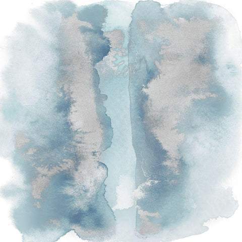 Soft Blue Mist With Silver I White Modern Wood Framed Art Print with Double Matting by Riley, Bella