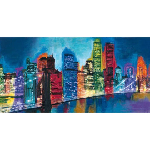 Abstract NYC Skyline at Night Gold Ornate Wood Framed Art Print with Double Matting by Carter, Brian