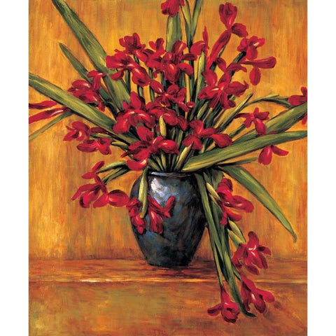 Red Irises Black Modern Wood Framed Art Print by Francis, Brian